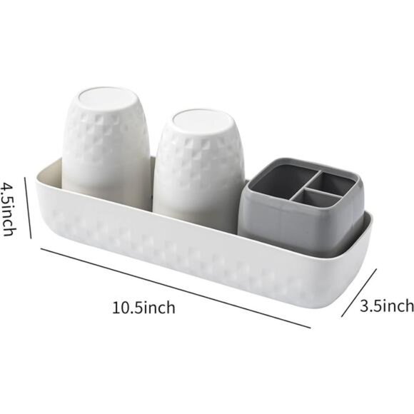 Toothbrush Holder Set Bathroom Countertop Organizer 3 Slots Toothpaste Cup Caddy - Picture 3 of 6